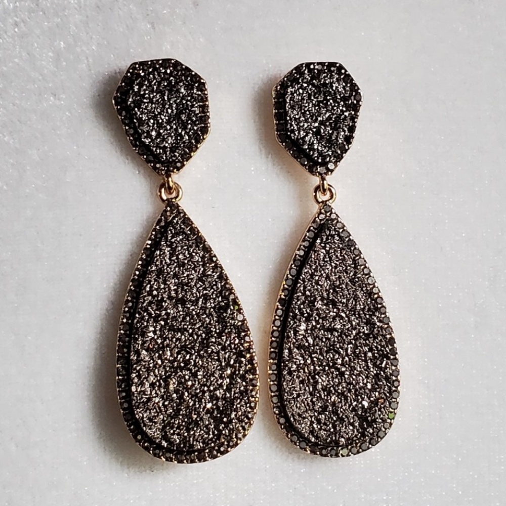 EARRINGS, DAZZLING BLACK DRUSY